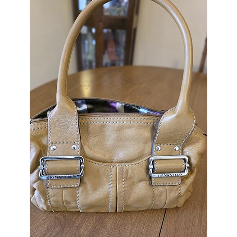 Tignanello Camel Brown Genuine Leather Double Handle Handbag Purse